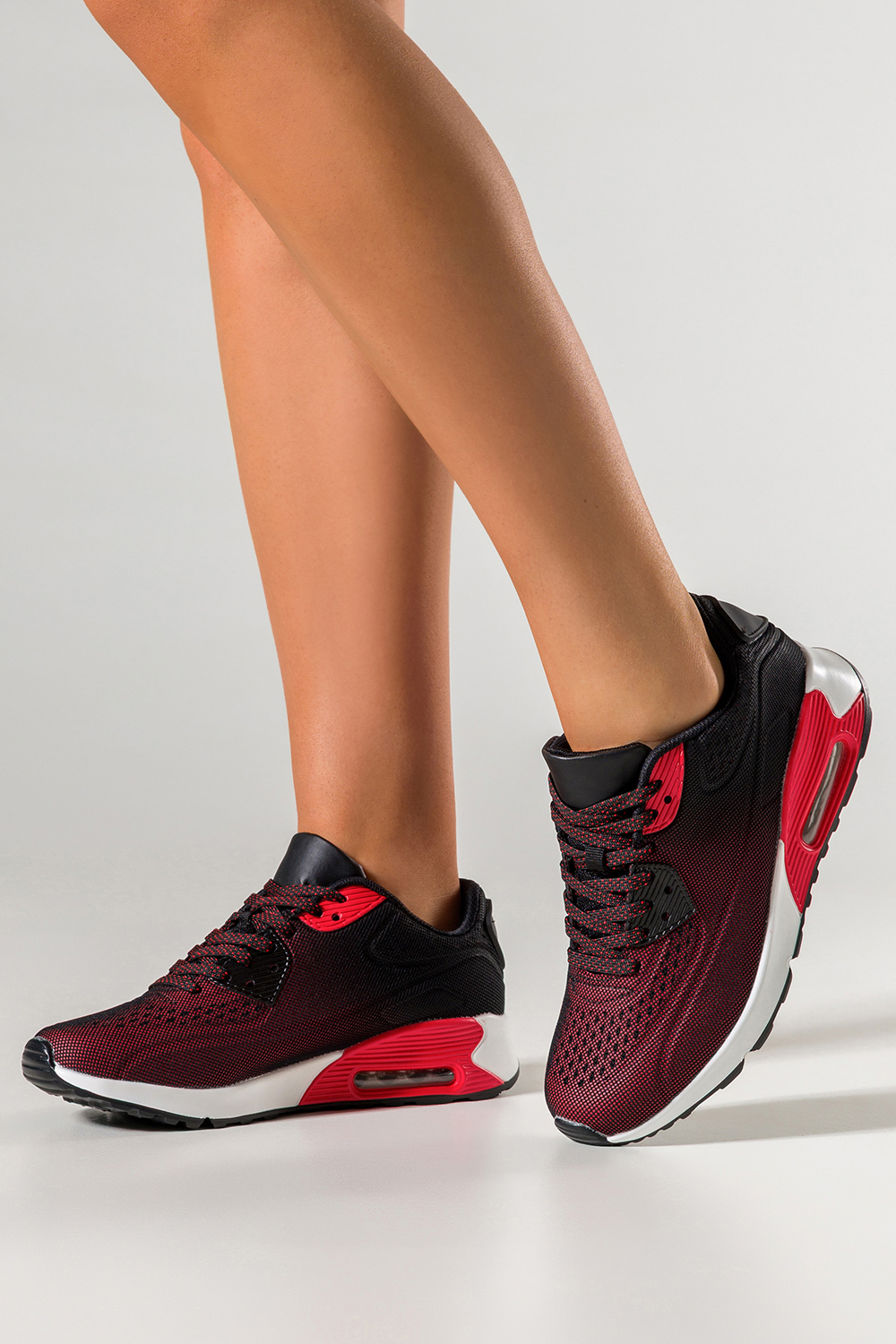 Bordowe sneakersy damskie buty sportowe cieniowane na koturnie ze obieniami sznurowane Casu D802