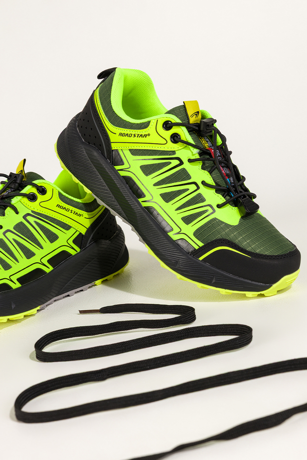 Zielone buty sportowe trekkingowe damskie na bieżnikowanej podeszwie z regulowaną elastyczną sznurówką seledynowe wstawki Casu 7494-5D