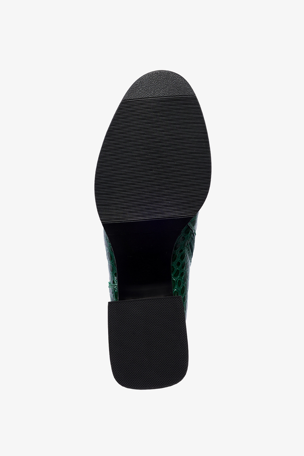 Zielone botki lakierowane damskie na ozdobnym klocku krokodyli wzór Casu BC24X6-G