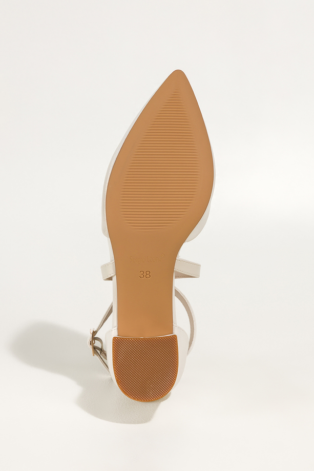 Jasnobeżowe czółenka damskie Sergio Leone z perłową powłoką na szerokim niskim klocku paski na krzyż skórzana wkładka HP169