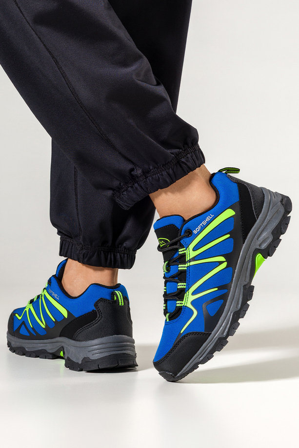 Niebieskie buty trekkingowe damskie z seledynowymi dodatkami sznurowane softshell Casu B2111-3