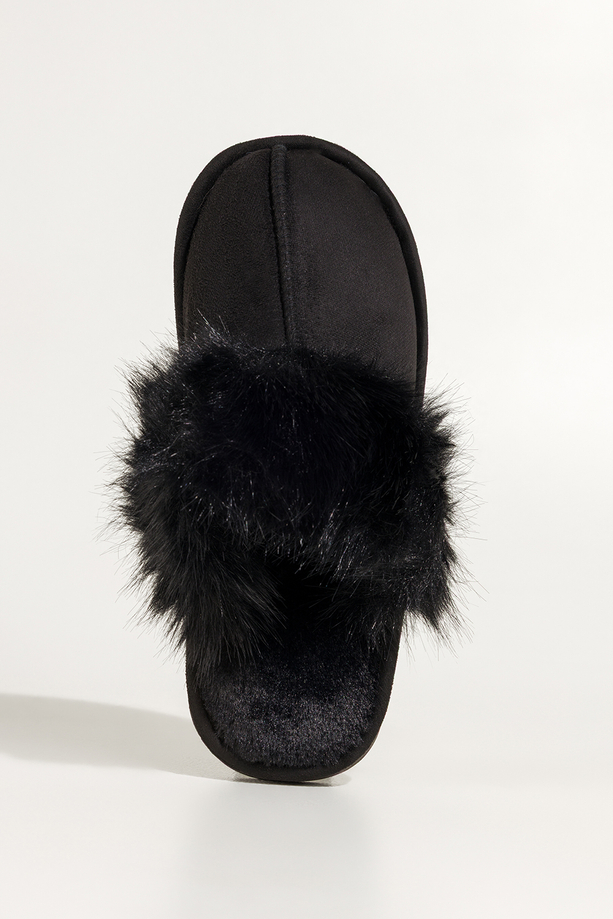 Czarne kapcie damskie obuwie domowe z futerkiem Casu 7975-8