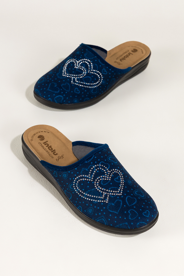 Granatowe kapcie damskie Inblu obuwie domowe serca z cyrkoniami wkładka soft XU989Y99