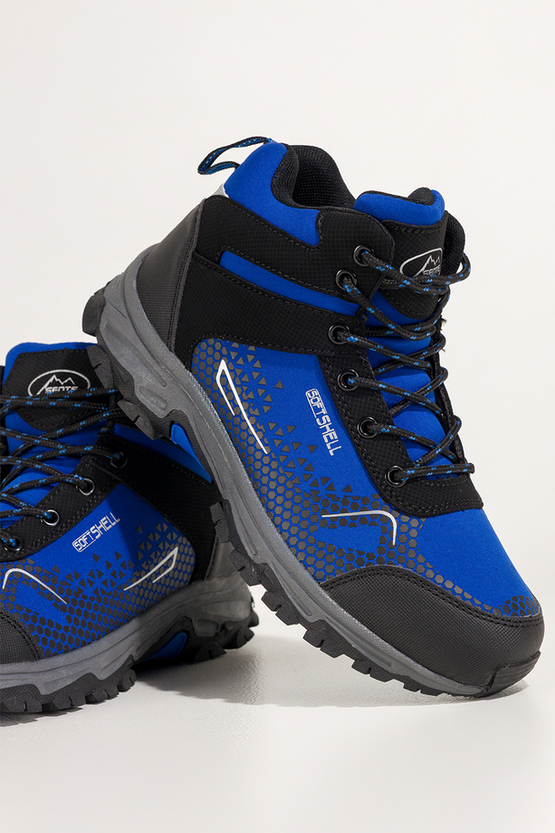Niebieskie buty trekkingowe damskie z czarnymi dodatkami sznurowane softshell Casu Y7997-4