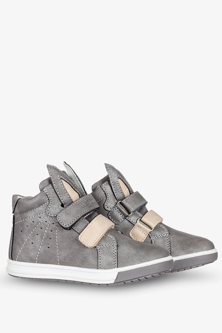 Popielate botki na rzepy z uszkami ze skórzaną wkładką Casu 1T23003