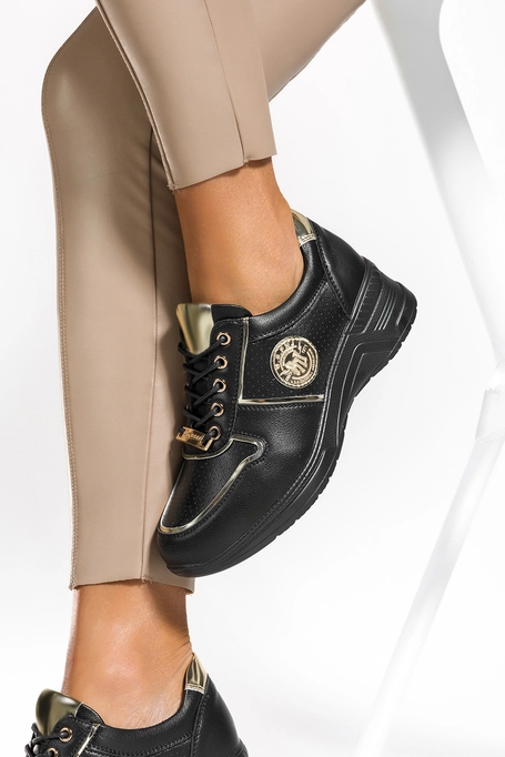 Czarne sneakersy damskie buty sportowe na platformie sznurowane Casu SG-813-1