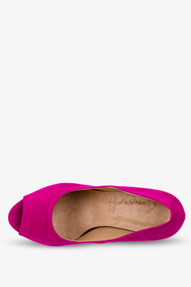 Fuksjowe czółenka na słupku peep toe Casu 025
