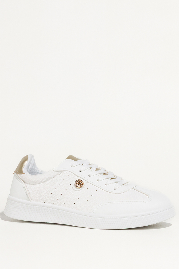 Białe sneakersy damskie buty sportowe z ozdobą złote wstawki sznurowane Casu DXU-39