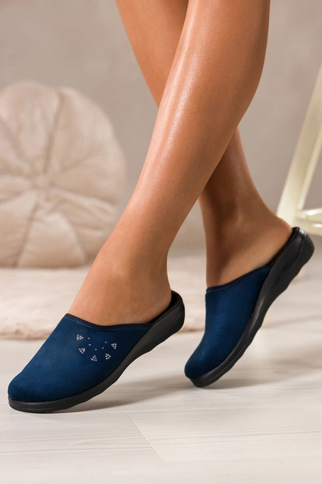 Granatowe kapcie damskie Inblu obuwie domowe z cyrkoniami XF99990S