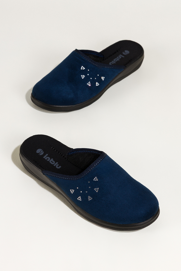 Granatowe kapcie damskie Inblu obuwie domowe z cyrkoniami XF99990S