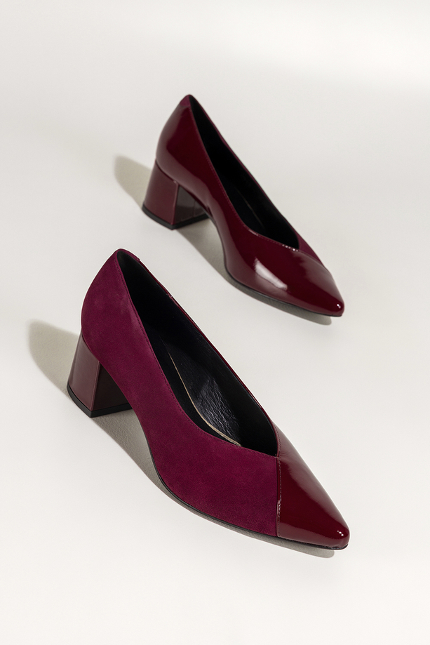 Bordowe czółenka skórzane damskie na szerokim obcasie PRODUKT POLSKI Casu 7088-378-656