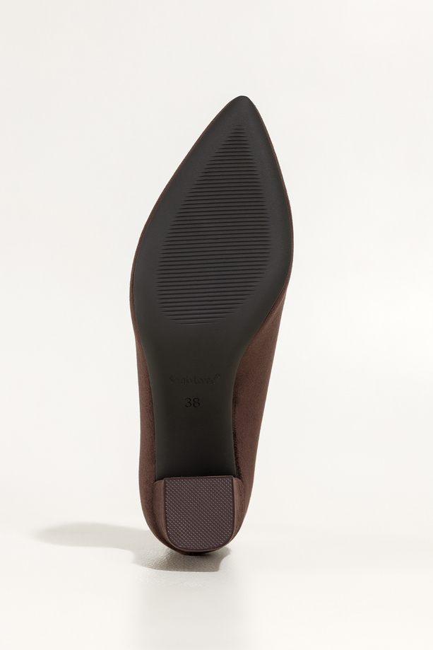 Czekoladowe czółenka damskie Sergio Leone na słupku skórzana wkładka KY585