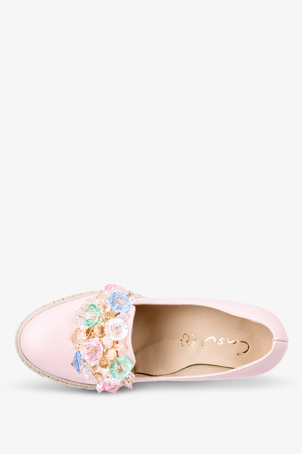 Różowe mokasyny z kryształkami na słupku POLSKA SKÓRA Casu 4159