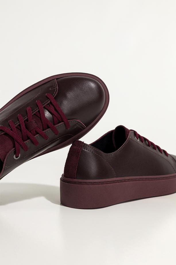 Bordowe trampki skórzane damskie sneakersy na platformie sznurowane PRODUKT POLSKI Casu 8855