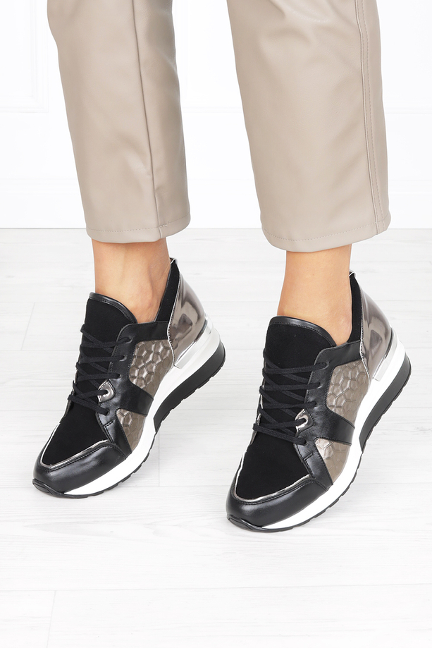 Czarne sneakersy Kati buty sportowe sznurowane polska skóra 7023