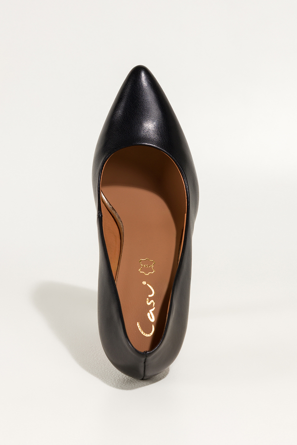 Czarne szpilki skórzane damskie z czerwoną podeszwą PRODUKT POLSKI Casu 7720-899