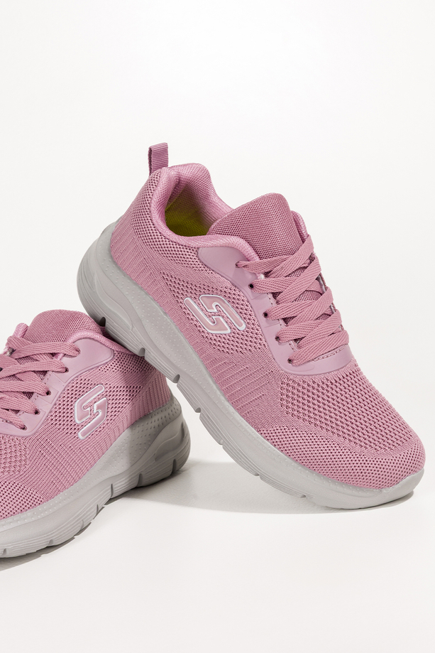 Różowe sneakersy damskie buty sportowe na fitness z perforacją szara platforma sznurowane Casu JK9321-45