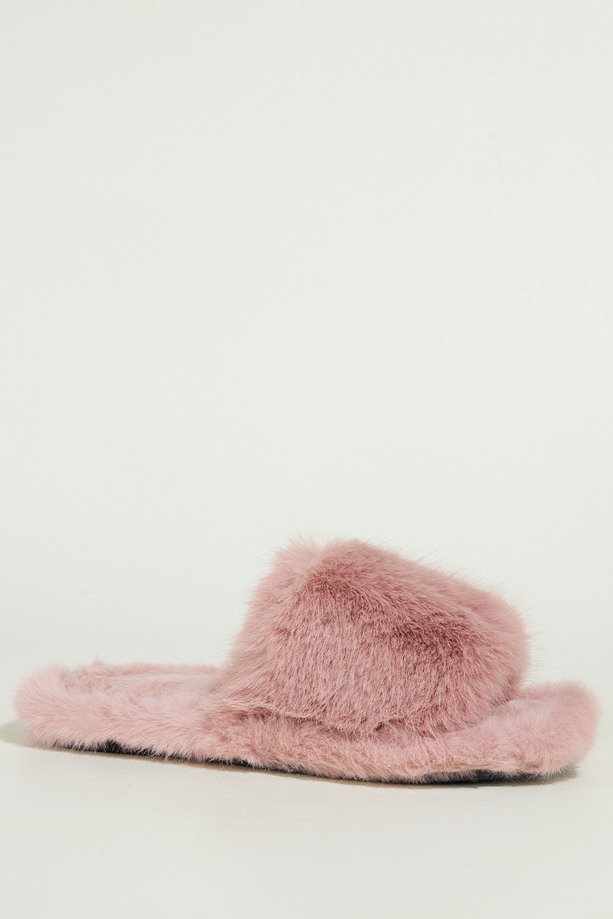 Różowe kapcie damskie obuwie domowe futrzane szeroki pasek z futerkiem Casu UO960