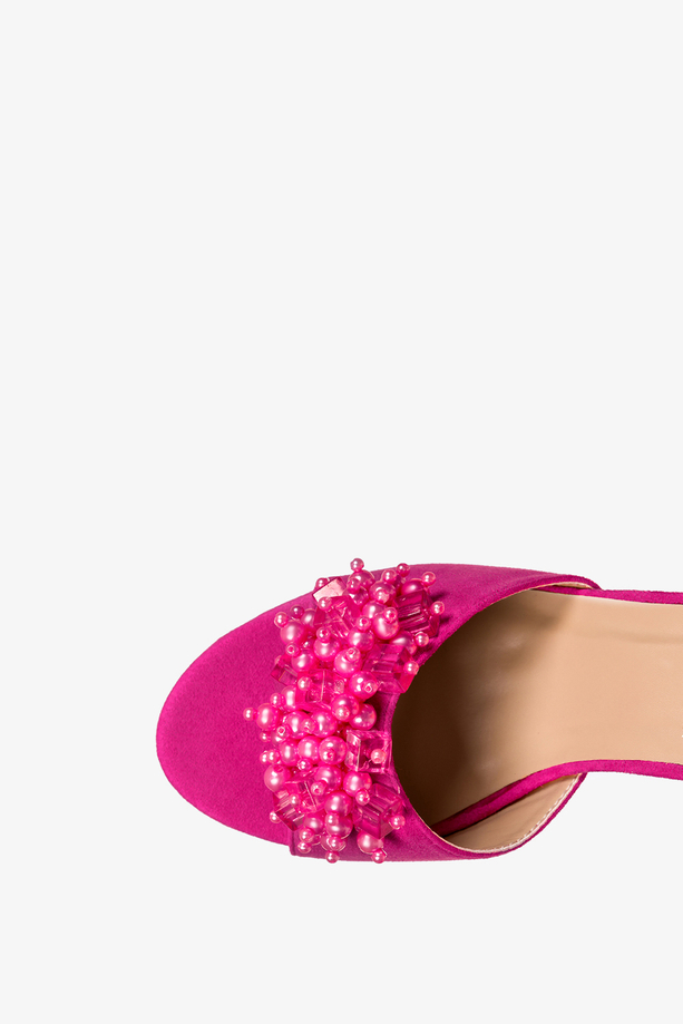 Fuksjowe sandały z ozdobą na słupku z zakrytą piętą pasek wokół kostki Casu ER23X4-F