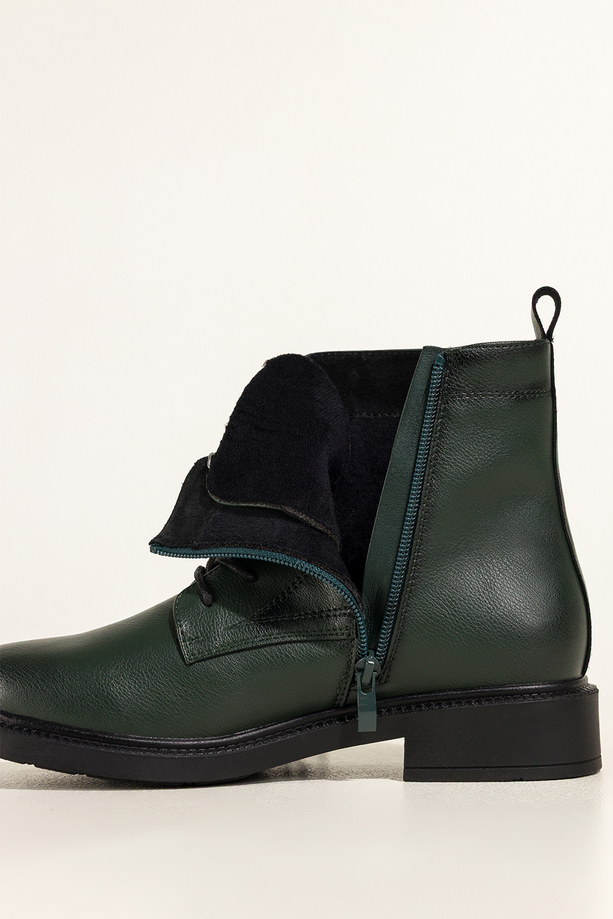 Zielone botki skórzane damskie Sergio Leone na szerokim klocku ozdobna podeszwa sznurowane YG74827-H