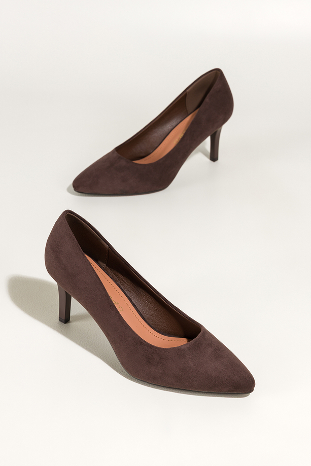 Czekoladowe szpilki damskie Sergio Leone z zamszu ekologicznego skórzana wkładka 8663