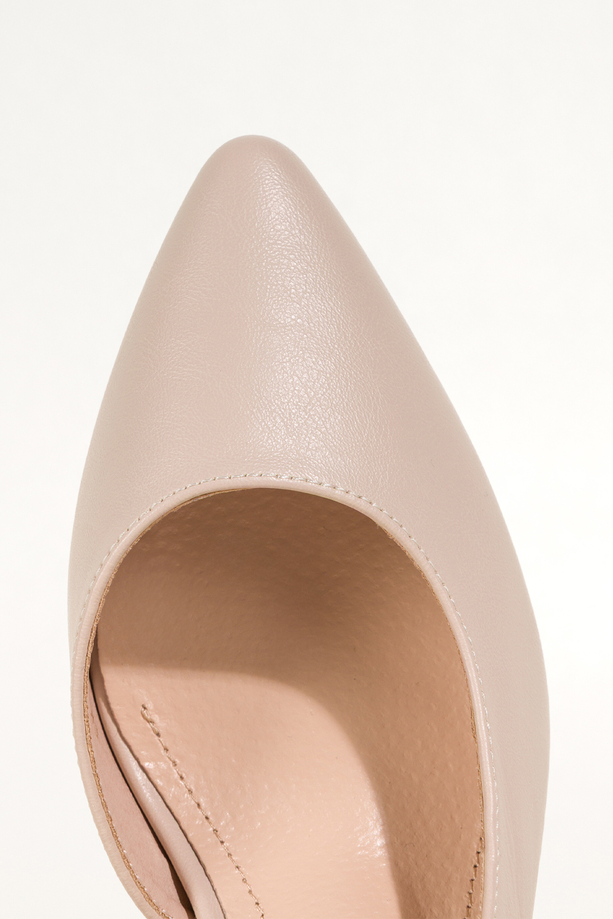 Beżowe czółenka Sergio Leone na słupku z odkrytą piętą skórzana wkładka HP553