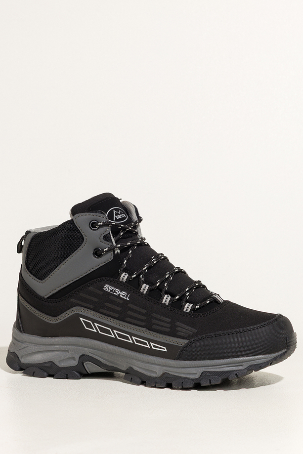 Czarne buty trekkingowe damskie z szarymi dodatkami sznurowane softshell Casu Y7994-8