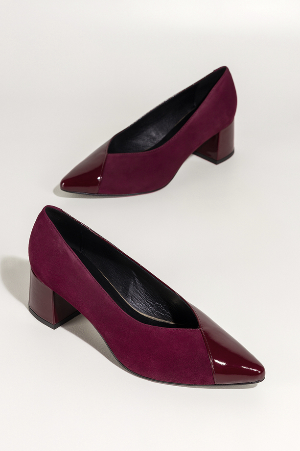 Bordowe czółenka skórzane damskie na szerokim obcasie PRODUKT POLSKI Casu 7088-378-656