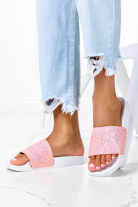 Białe klapki z brokatem Casu B19X6/W