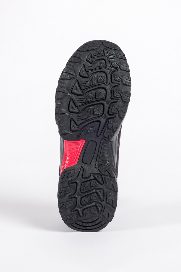 Czarne buty trekkingowe damskie buty sportowe softshell na bieżnikowanej podeszwie sznurowane czerwone wstawki Carla 8046