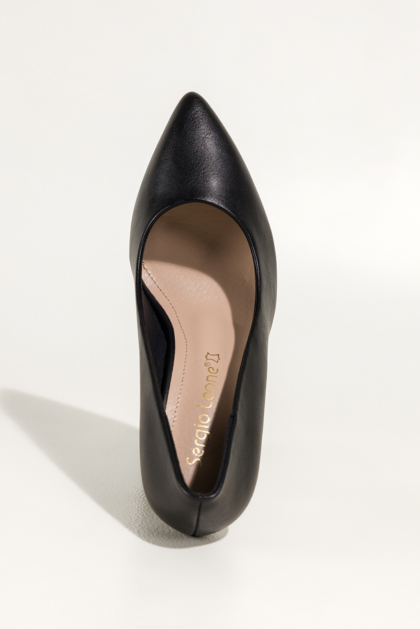 Czarne czółenka damskie Sergio Leone na słupku skórzana wkładka 8553