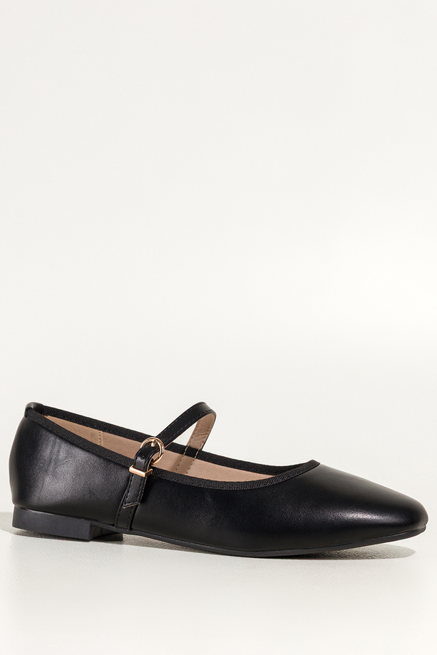 Czarne baleriny damskie Mary Jane z paskiem Carla S1-8742C