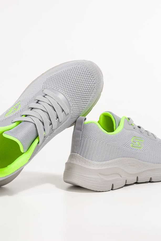 Szare sneakersy damskie buty sportowe na fitness z perforacją szara platforma seledynowe wstawki sznurowane Casu JK9321-3