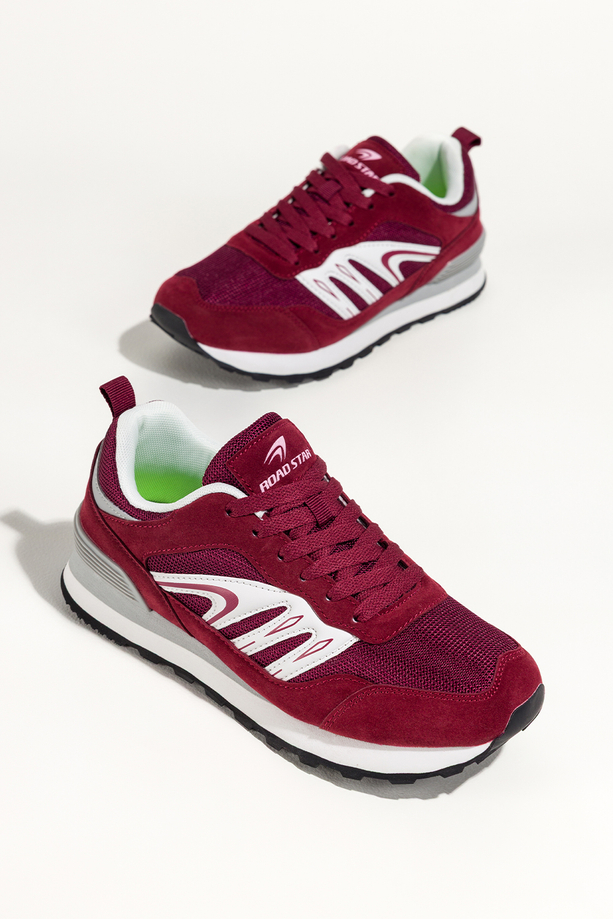 Bordowe sneakersy damskie buty sportowe na żłobionej podeszwie sznurowane białe wstawki Casu 7398-1D