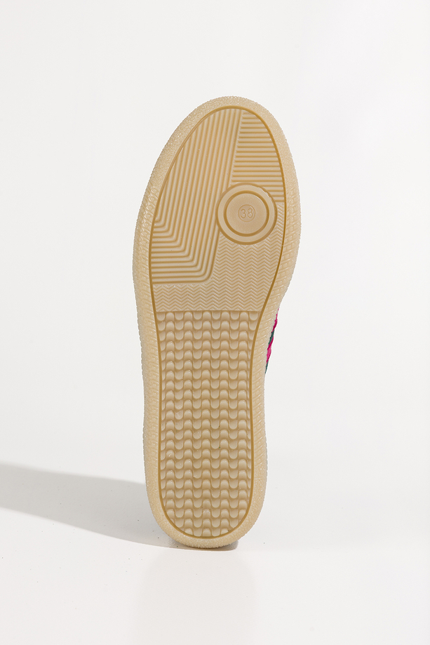 Zielone sneakersy skórzane damskie buty sportowe z fuksjowymi wstawkami sznurowane PRODUKT POLSKI Casu N1068