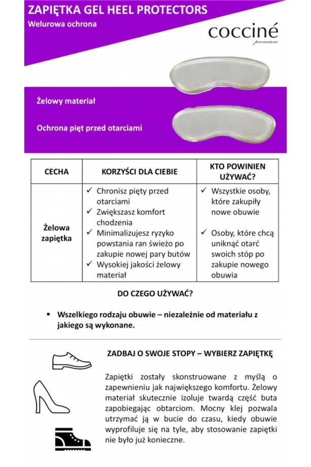 Ochronna zapiętka żelowa Coccine Gel Heel Protectors L/XL do obuwia na wysokim obcasie i z twardym zapiętkiem