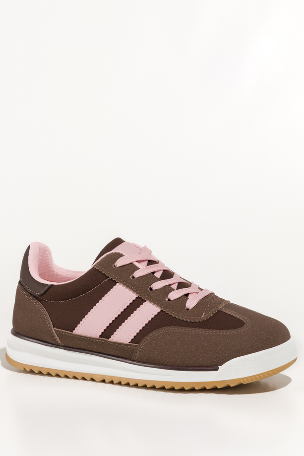 Brązowe sneakersy damskie buty sportowe na białej platformie różowe wstawki sznurowane Casu 7K87-BW5746-98