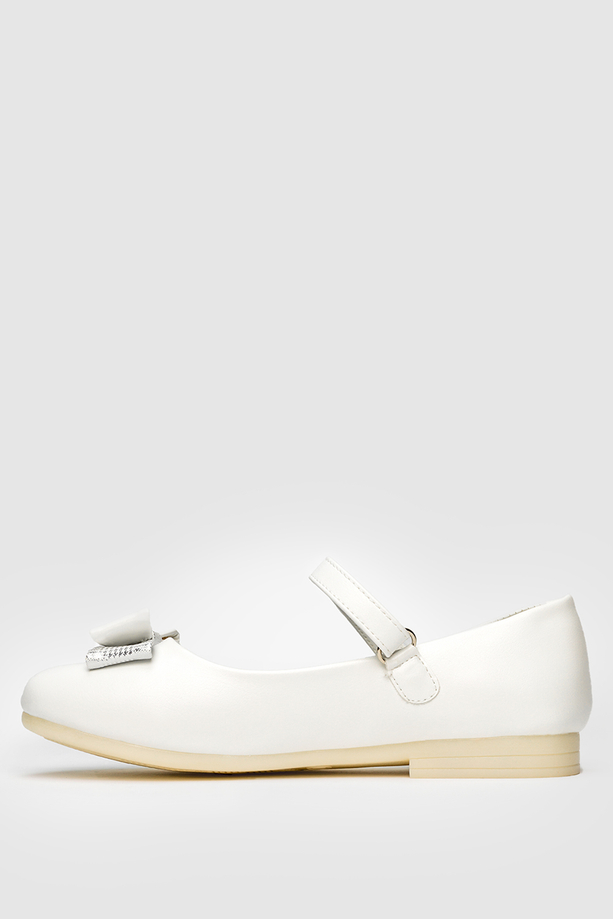 Białe buty komunijne z kokardką na rzep skórzana wkładka Casu D-85