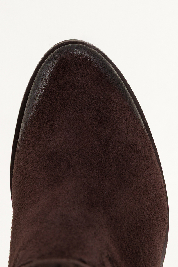 Czekoladowe kozaki skórzane damskie kowbojki ażurowe na ściętym klocku wycięta cholewka  PRODUKT POLSKI Casu 6679