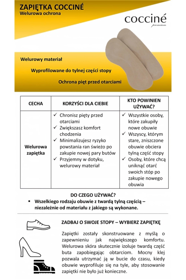 Ochronna zapiętka ze skóry welurowej Coccine Heel Protector do obuwia codziennego i eleganckiego  