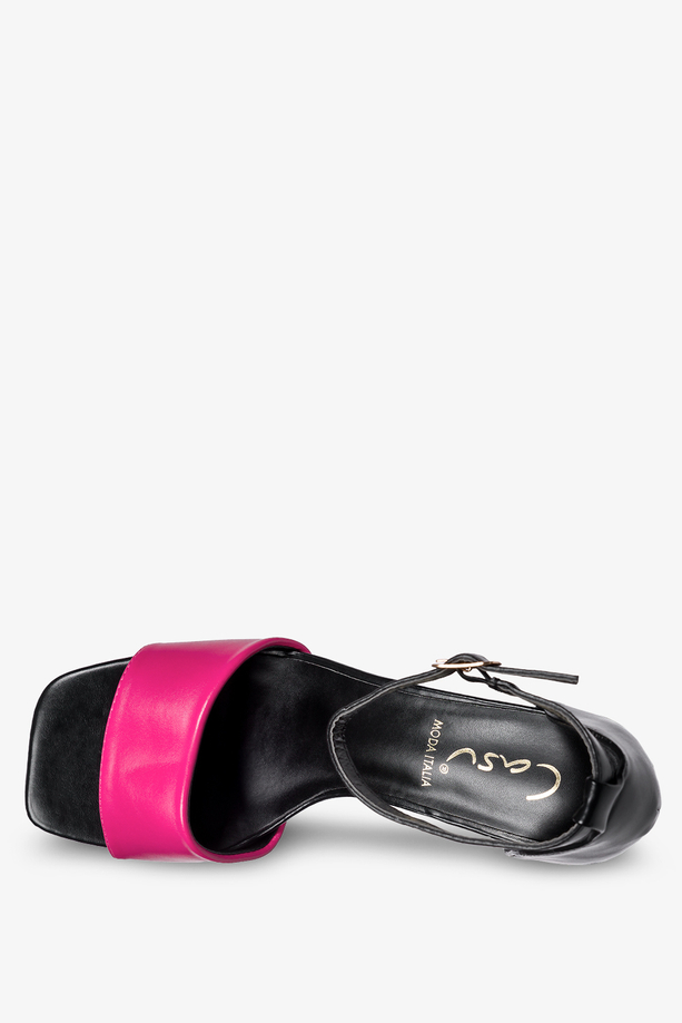 Fuksjowe sandały na klocku z zakrytą piętą pasek wokół kostki Casu ER23X5-PB