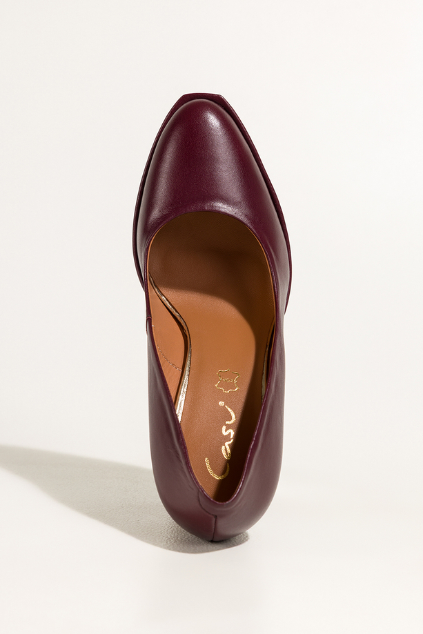 Bordowe czółenka skórzane damskie na słupku PRODUKT POLSKI Casu 7253-771