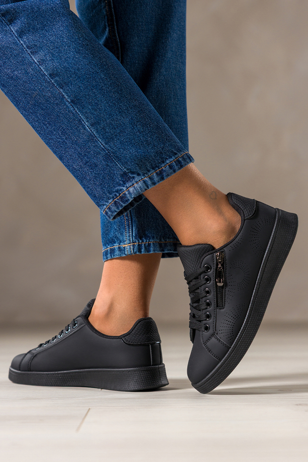 Czarne sneakersy damskie buty sportowe z ozdobnym zamkiem sznurowane Casu DXU-32