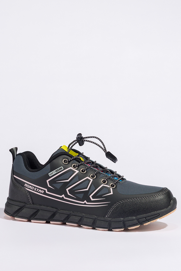 Czarne buty trekkingowe damskie buty sportowe na bieżnikowanej podeszwie z regulowaną elastyczną sznurówką różowe wstawki softshell Casu 2309-9W