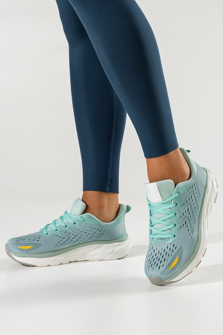 Turkusowe sneakersy damskie buty sportowe do biegania na białej platformie ze żłobieniami sznurowane Casu BC109