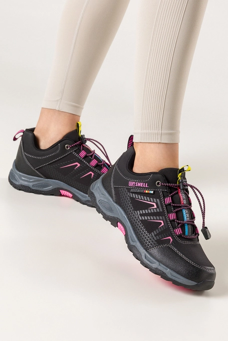 Czarne buty trekkingowe damskie buty sportowe na bieżnikowanej podeszwie z regulowaną elastyczną sznurówką softshell Casu 2213-9W