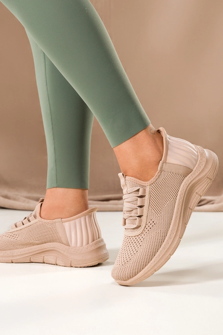 Beżowe buty sportowe damskie sneakersy z perforacją sznurowane Casu PDJ269-63