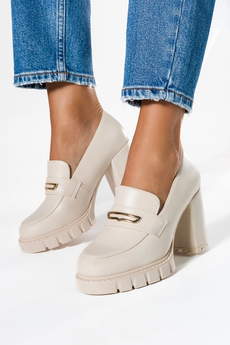 Beżowe mokasyny damskie półbuty na słupku Casu MD7531-2